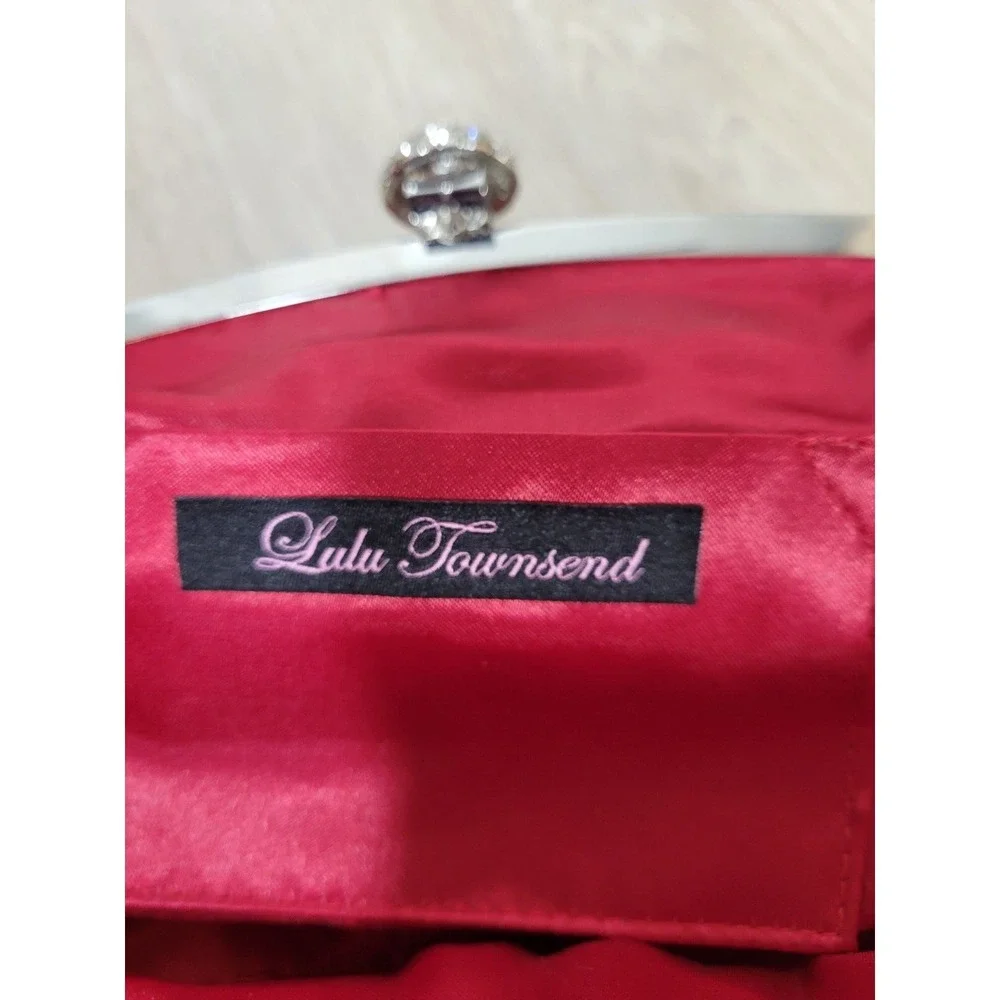 Lulu Townsend Red Clutch w/ Rhinestone Clasp & Chaine strap Purse Night Bag